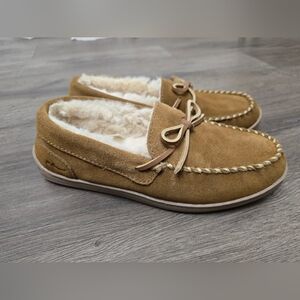 My Slippers Moccasins Leather Faux Fur Women's Size 9 Cozy Comfy Cabin Cottage
